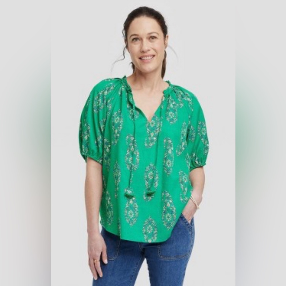 Knox Rose Green Paisley Blouse, L - Picture 5 of 5